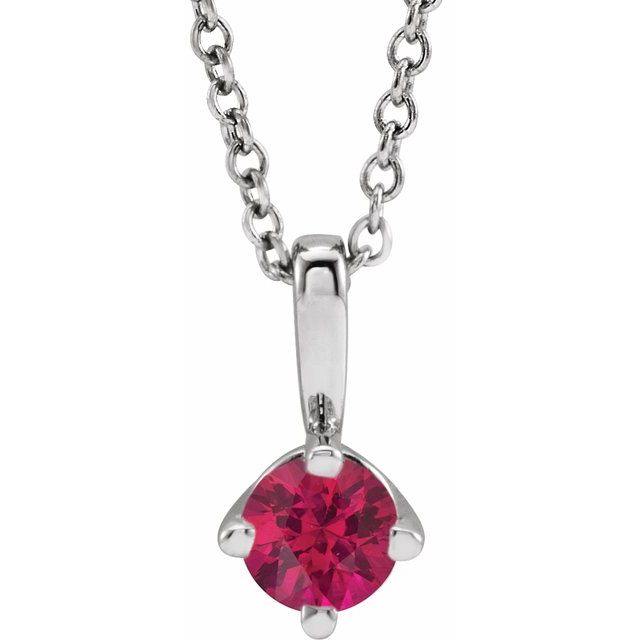 Platinum 4 mm Lab-Grown Ruby Solitaire 16-18" Necklace