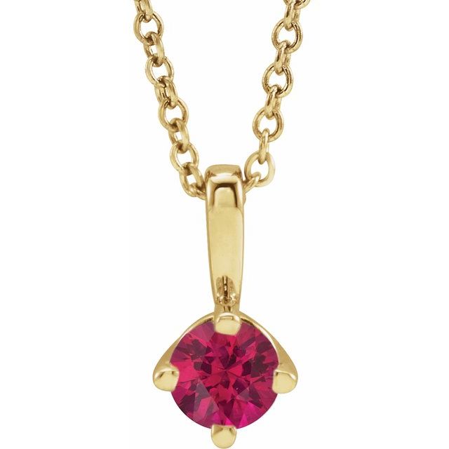 14K Yellow 4 mm Lab-Grown Ruby Solitaire 16-18" Necklace
