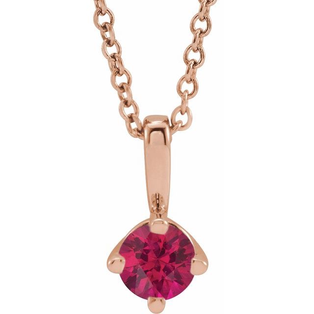 14K Rose 4 mm Lab-Grown Ruby Solitaire 16-18" Necklace
