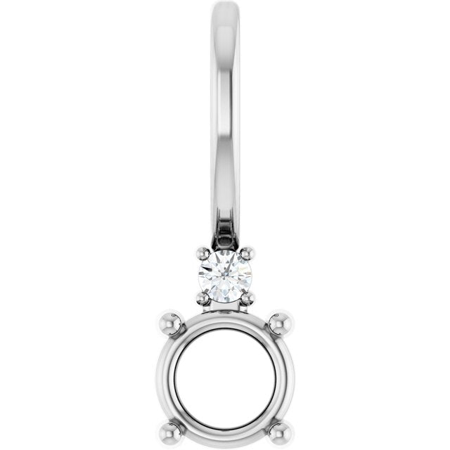 14K White 4 mm Round .015 CT Natural Diamond Semi-Set Charm/Pendant