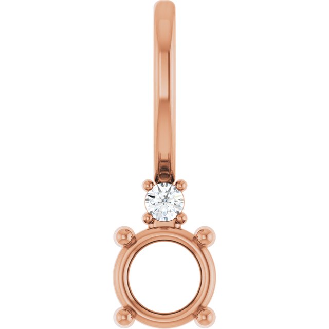14K Rose 4 mm Round .015 CT Natural Diamond Semi-Set Charm/Pendant