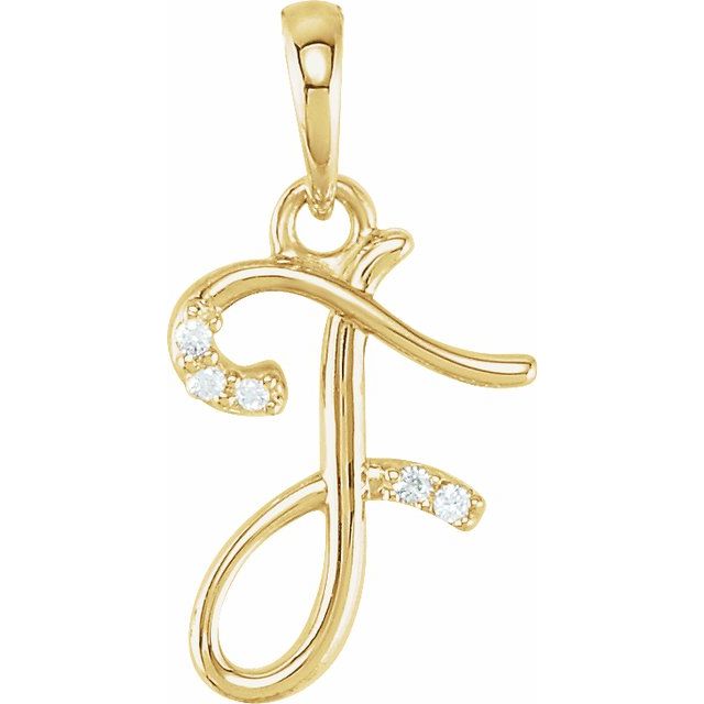 14K Yellow .025 CTW Natural Diamond Initial F Pendant