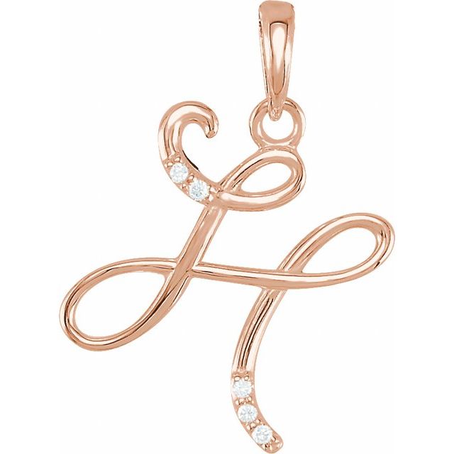 14K Rose Gold .025 CTW Natural Diamond Initial H Pendant