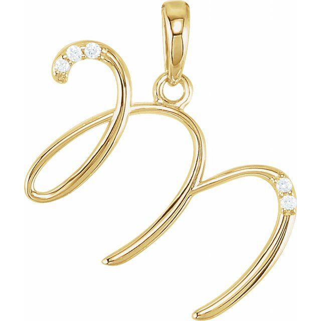14K Yellow .025 CTW Natural Diamond Initial M Pendant
