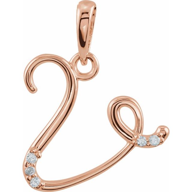 14K Rose Gold .025 CTW Natural Diamond Initial V Pendant - 85557:60177:P