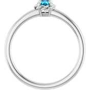 Sterling Silver Natural Aquamarine Solitaire Rope Ring