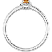 Sterling Silver Natural Citrine Solitaire Rope Ring