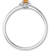 Platinum Natural Citrine Solitaire Rope Ring