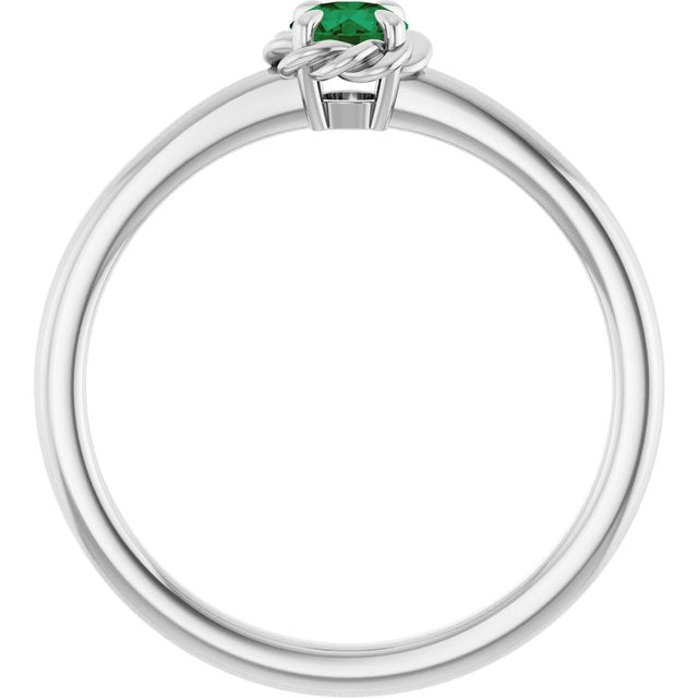 14K White Lab-Grown Emerald Solitaire Rope Ring