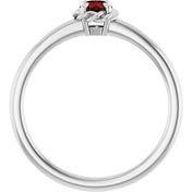 Platinum Natural Mozambique Garnet Solitaire Rope Ring