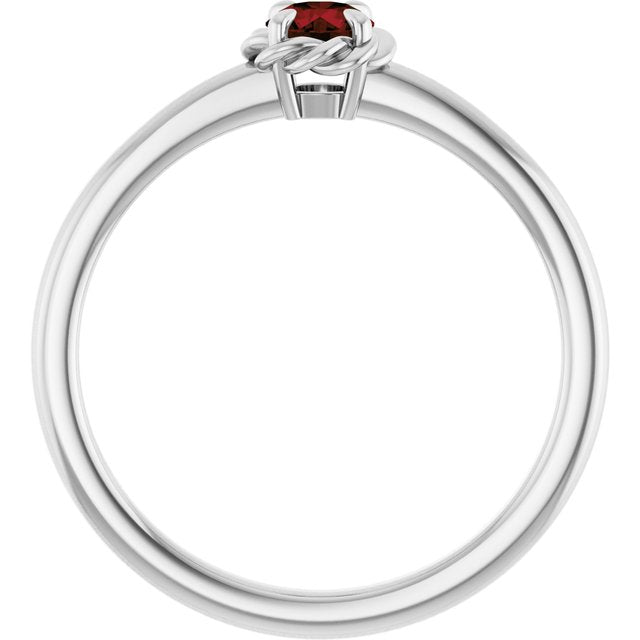 Platinum Natural Mozambique Garnet Solitaire Rope Ring