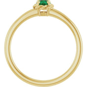 14K Yellow Lab-Grown Emerald Solitaire Rope Ring