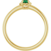14K Yellow Lab-Grown Emerald Solitaire Rope Ring