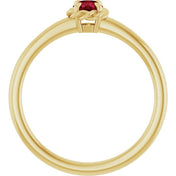 14K Yellow Lab-Grown Ruby Solitaire Rope Ring