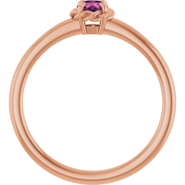 14K Rose Natural Pink Tourmaline Solitaire Rope Ring