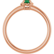 14K Rose Lab-Grown Emerald Solitaire Rope Ring
