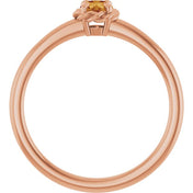 14K Rose Natural Citrine Solitaire Rope Ring