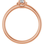14K Rose Natural White Sapphire Solitaire Rope Ring
