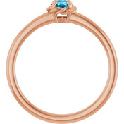 14K Rose Natural Aquamarine Solitaire Rope Ring