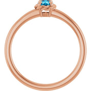 14K Rose Natural Aquamarine Solitaire Rope Ring