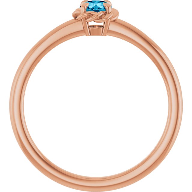 14K Rose Natural Aquamarine Solitaire Rope Ring