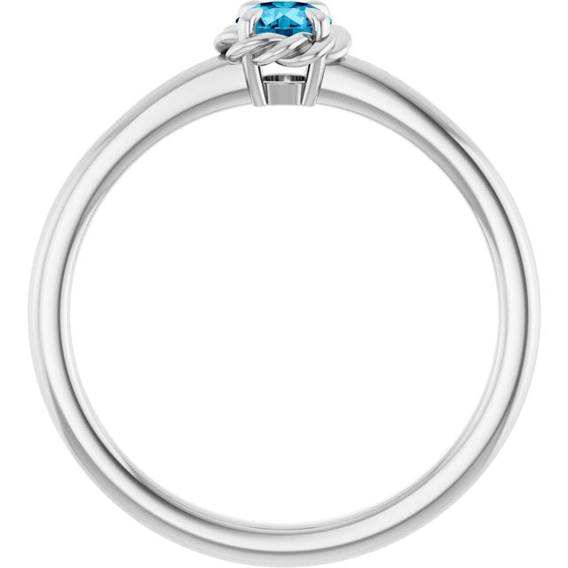 Platinum Natural Aquamarine Solitaire Rope Ring