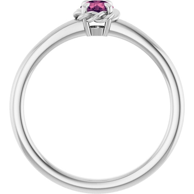 14K White Natural Pink Tourmaline Solitaire Rope Ring