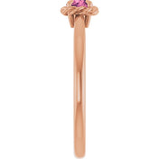 14K Rose Natural Pink Tourmaline Solitaire Rope Ring