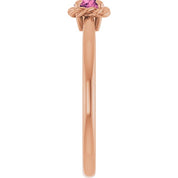 14K Rose Natural Pink Tourmaline Solitaire Rope Ring