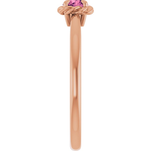 14K Rose Natural Pink Tourmaline Solitaire Rope Ring