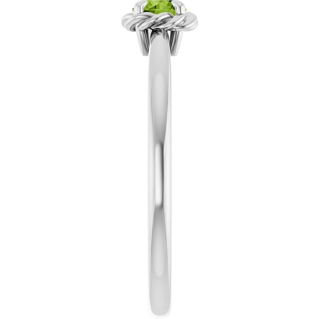 Platinum Natural Peridot Solitaire Rope Ring