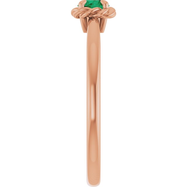 14K Rose Lab-Grown Emerald Solitaire Rope Ring