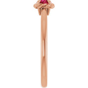 14K Rose Natural Ruby Solitaire Rope Ring