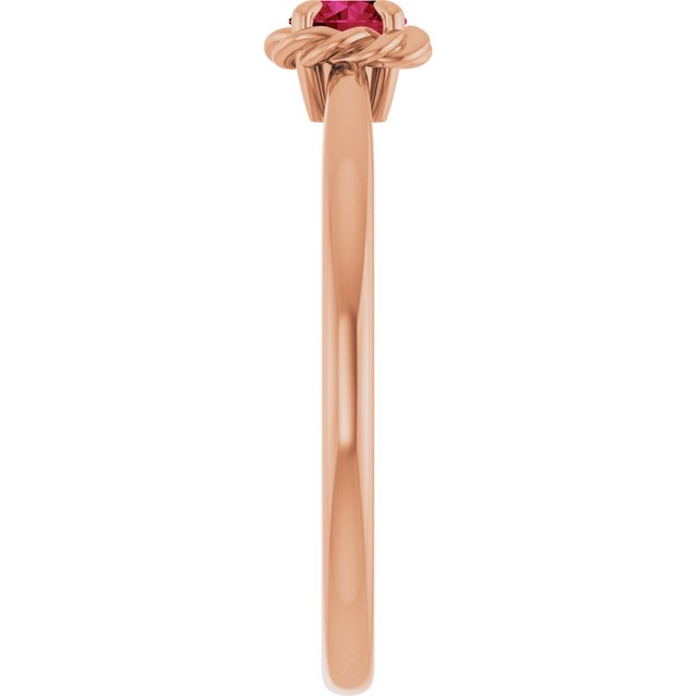 14K Rose Natural Ruby Solitaire Rope Ring
