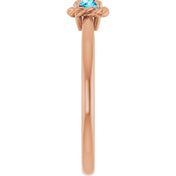 14K Rose Natural Aquamarine Solitaire Rope Ring