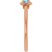 14K Rose Natural Aquamarine Solitaire Rope Ring