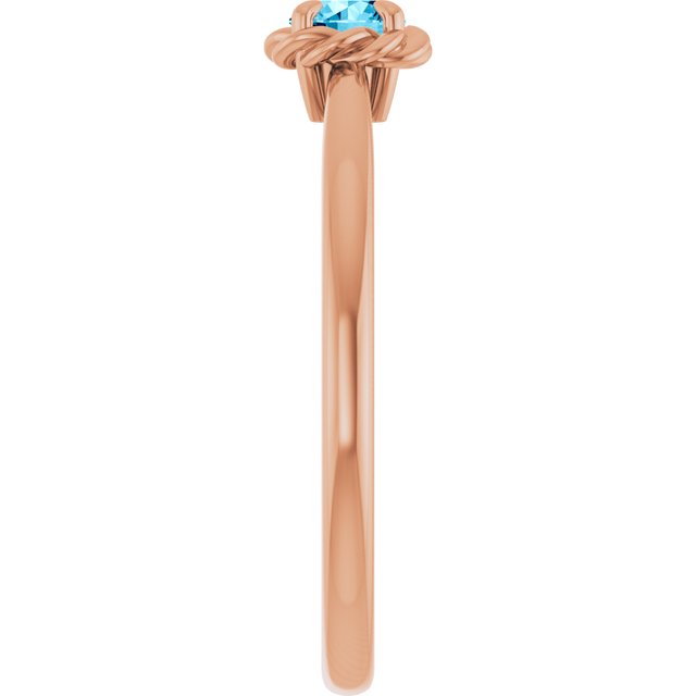 14K Rose Natural Aquamarine Solitaire Rope Ring