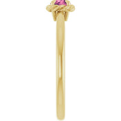 14K Yellow Natural Pink Tourmaline Solitaire Rope Ring