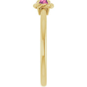 14K Yellow Natural Pink Tourmaline Solitaire Rope Ring