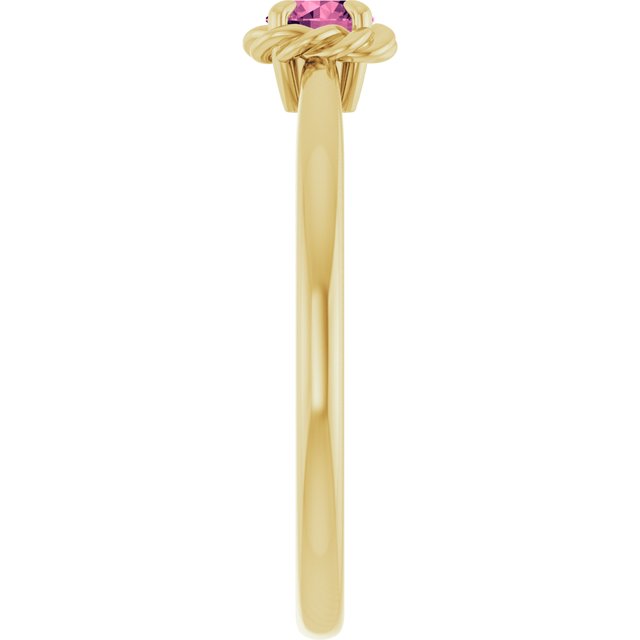 14K Yellow Natural Pink Tourmaline Solitaire Rope Ring