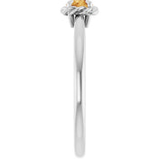 14K White Natural Citrine Solitaire Rope Ring