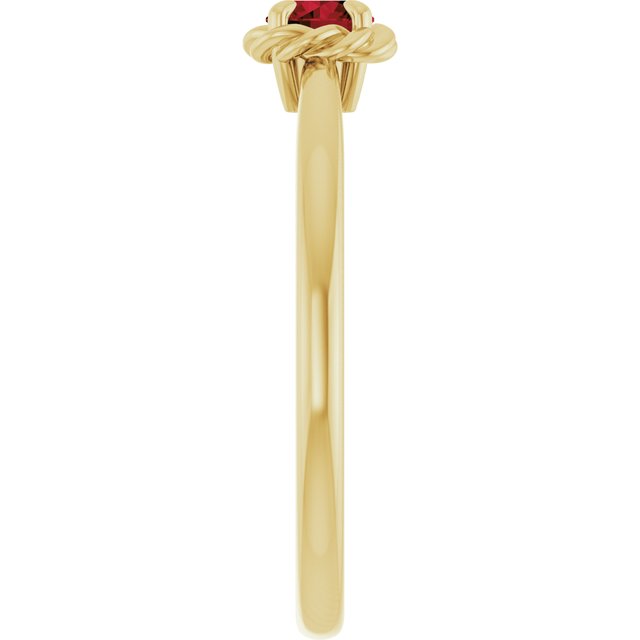 14K Yellow Natural Mozambique Garnet Solitaire Rope Ring