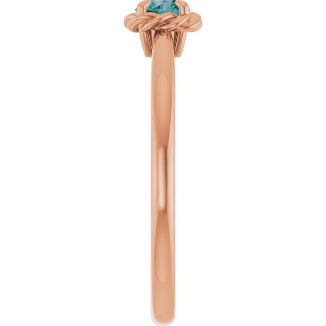 14K Rose Lab-Grown Alexandrite Solitaire Rope Ring