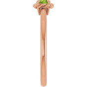 14K Rose Natural Peridot Solitaire Rope Ring