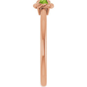 14K Rose Natural Peridot Solitaire Rope Ring