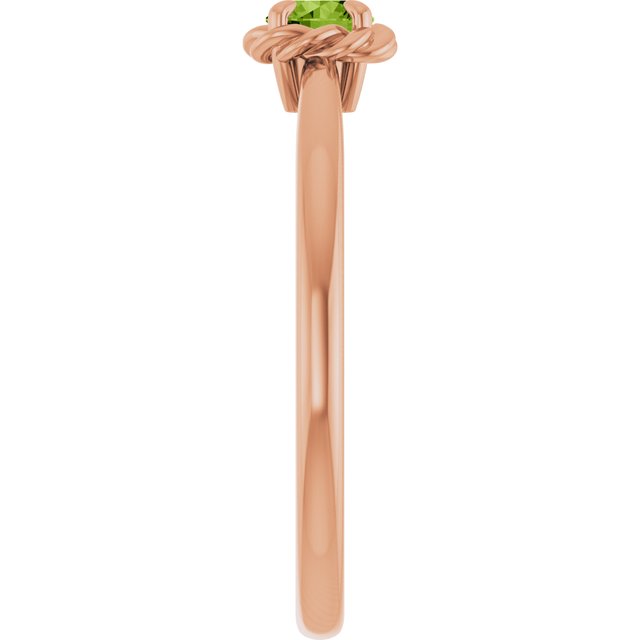 14K Rose Natural Peridot Solitaire Rope Ring