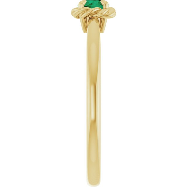 14K Yellow Lab-Grown Emerald Solitaire Rope Ring