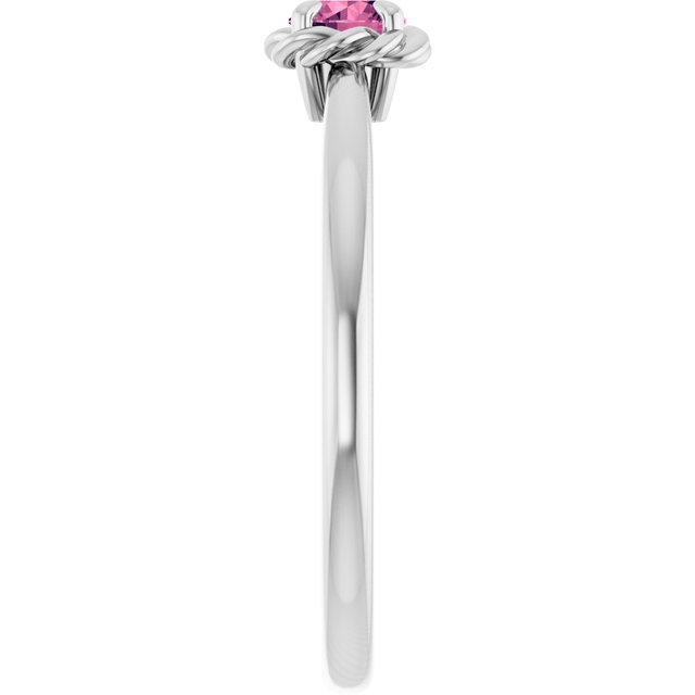 Platinum Natural Pink Tourmaline Solitaire Rope Ring