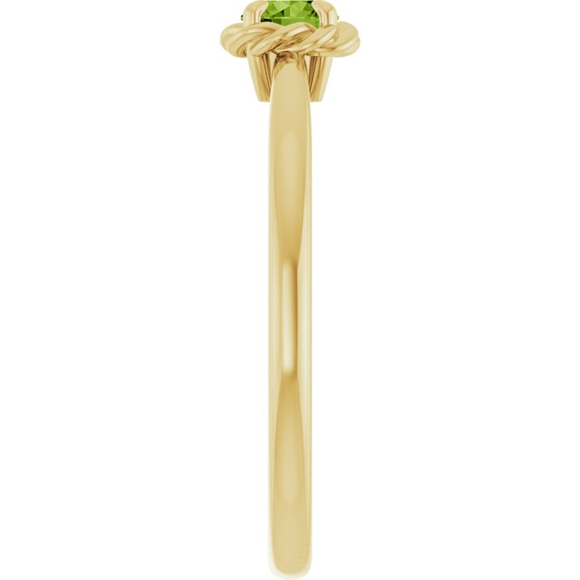 14K Yellow Natural Peridot Solitaire Rope Ring