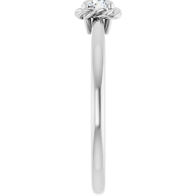 Platinum Natural White Sapphire Solitaire Rope Ring